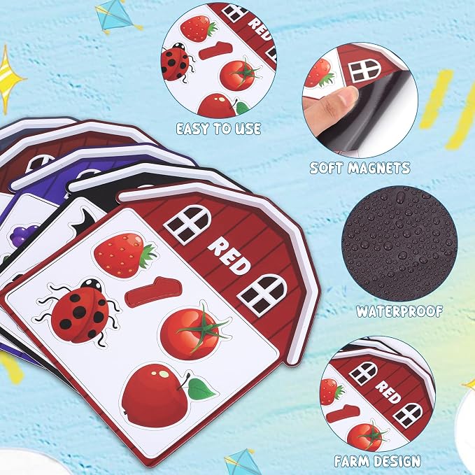 10Pcs Magnetic Color Sorting Cute Farm Animal Fridge Magnets for Toddlers | 60 Toddler Magnets for Refrigerator Early Education Toddler Color Sorting Learning Activities Boys Girls Gifts