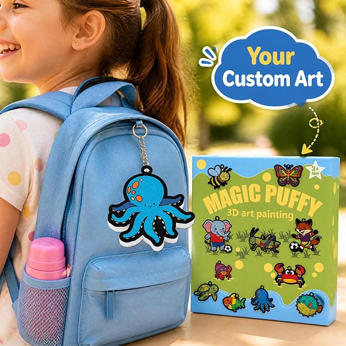 MWOMGLP Magic Foam Texture Painting Kit, 16 Pack DIY Puffy Foam Art Craft Set for Kids, 3D Sensory Painting Paper with Colorful Foam Sheets, Creative Gift for Boys Girls Ages 3+(Color Marine Animal)
