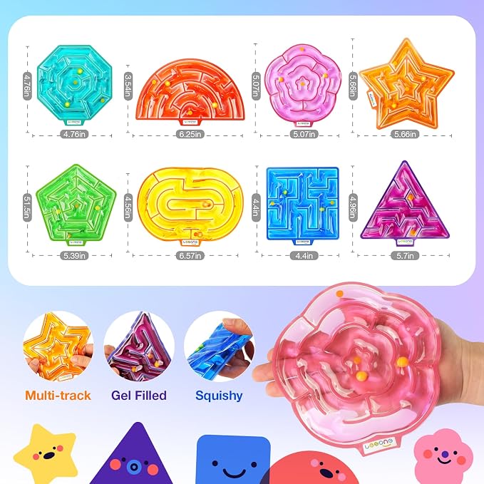 Sensory Toys Fidget Autism Toy for Kids: 8 Pack Gel-Filled Maze Squeeze Sensory Toys for Children - Calming Fidget Toys for Classroom