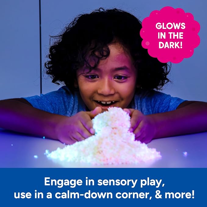 Educational Insights Pluffle Glow-in-the-Dark - Preschool Sensory Bin Filler, Tactile Sensory Toys for Toddlers 3-4, Mess Free Slime Alternative, Satisfying Foam Sand Bin Filler, Includes Two Colors