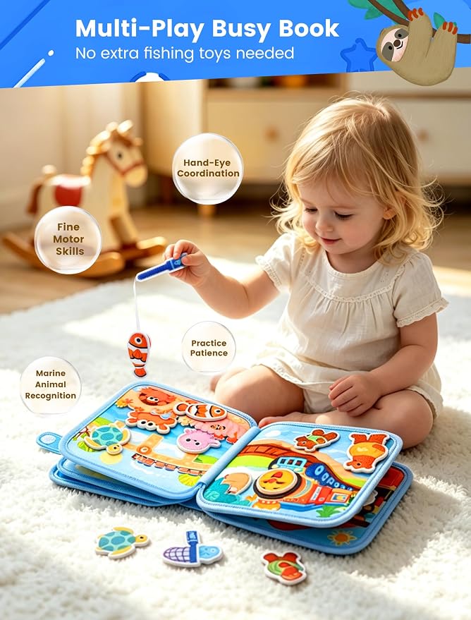 Montessori Busy Book for Toddlers 1-3, Felt Busy Board, Train Travel | Montessori toys, Fishing game, Travel Toys, Fine motor, Independent quiet play, Soft felt, Boy Girl gift, CPC 12m+