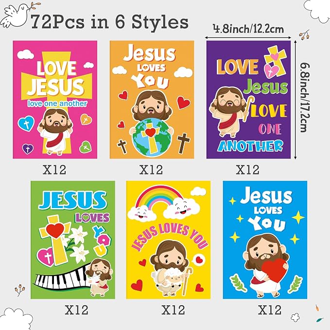 Dvbonike 72Pcs Jesus Loves You Coloring Books Religious DIY Color-in Pages | Bible Drawing Booklet Bulk, Christian Artwork, Holiday Activity, Sunday School Supplies, Classroom Rewards, Gift, for Kids