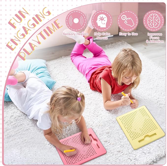 Yexiya 4 Pcs Magnetic Drawing Board for Kids, Toddler Travel Drawing Kit Magnet Sketch Thread Board with Stylus Pen and Beads Toy for Child Quiet Time Activities (7 x 8.5 Inches,Multicolor 6)