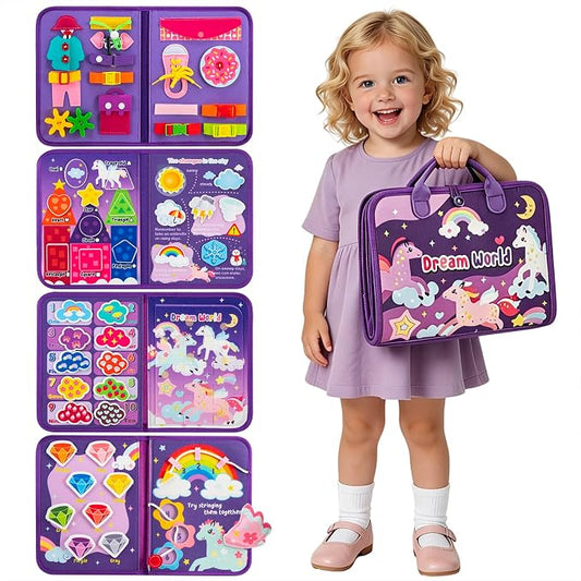 GOLIYEAN Toddler Busy Board - Montessori Toys for 1-3 Year Old Girl Birthday Gifts, Educational Learning Sensory Quiet Activity Busy Book for Toddlers, Airplane Car Travel Toys for Ages 2-4