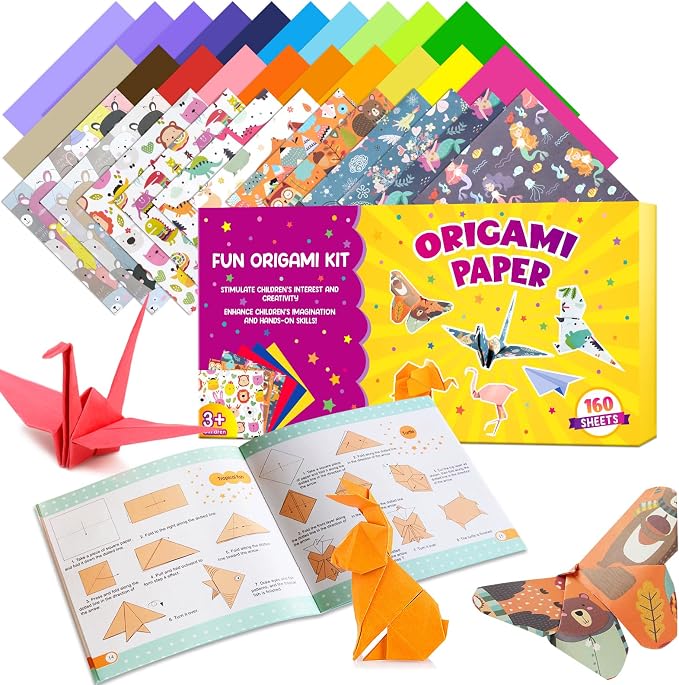 Pigipigi Kids 160 Pcs Origami Paper Kit,Arts and Crafts for Kids Ages 5-12 | Beginners Origami Kit with 60 Forest paper,Step-by-Step Guiding Book, DIY Craft Birthday Gift for Boys Girls ages 5-12