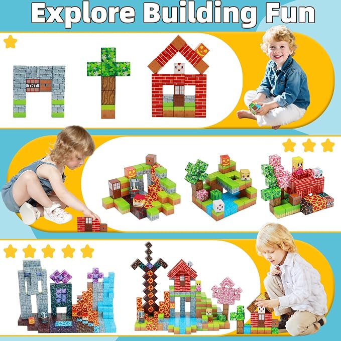EchoPlan 150PCS Magnetic Blocks, Magnetic Building Blocks for Boys Girls | Magnet Blocks for Kids Ages 3 4 5 6 7 8 9 10, Sensory Stacking Toy Christmas Birthday Gifts for Kids, 1" Large Size