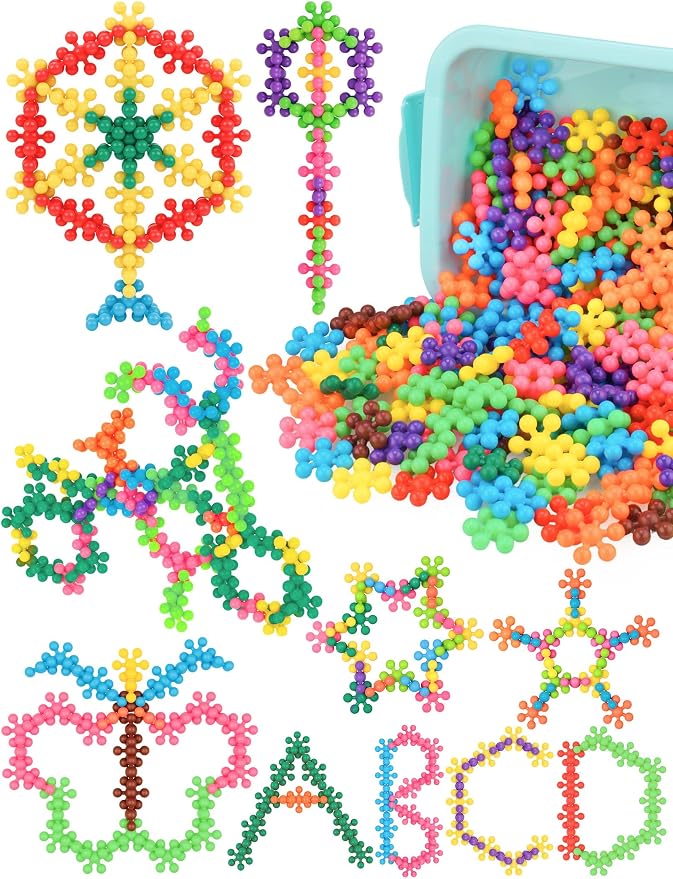 200PCS Building Blocks STEM Construction Toy for Kids 3+, Multi-Color | Interlocking Snowflake Discs in BPA-Free Plastic with Storage Case – Boosts Fine Motor Skills & Creative Play