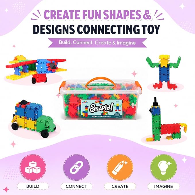 Snapid Building Bricks 400 Pcs Connecting Toy - Strong Durable Colorful Block Set w Storage, Interlinking Construction Blocks for Kids - STEM Development, Creativity and Educational Children Toys, 4+