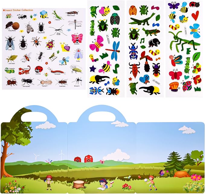 ASTARON Reusable Puffy Sticker Book，88 pcs Insects Stickers Educational Toy | 88 pcs Reusable Sticker,Waterproof Jelly Stickers, Portable Travel Toys,Educational Sensory Learning Toy,Gift for Boy Girl