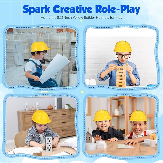 2pcs Kids Construction Hat Yellow Plastic: 8.26 Inch Hard Hats Worker Helmets for Kids Pretend Role Play Themed Parties Dress up and Fun