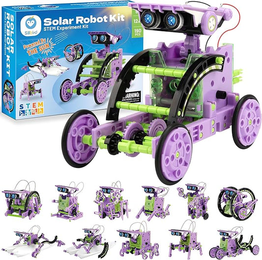 Sillbird Solar Building Robot Kit, 12-in-1 STEM Gift for Boys Aged 8-14 | Powered by the Sun, Engineering Skills, Birthday Presents for Kids, Learn Through Solar Power Play, 190 Pieces