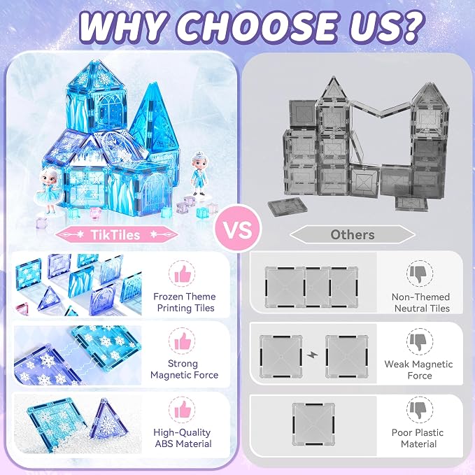 Magnetic Tiles Building Toys Set with 2 Dolls, Princess Castle Magnetic Blocks for Kids Ages 3-5 4-8, STEM Educational Sensory Magnet Toys Birthday Gifts for Toddlers Girls Boys