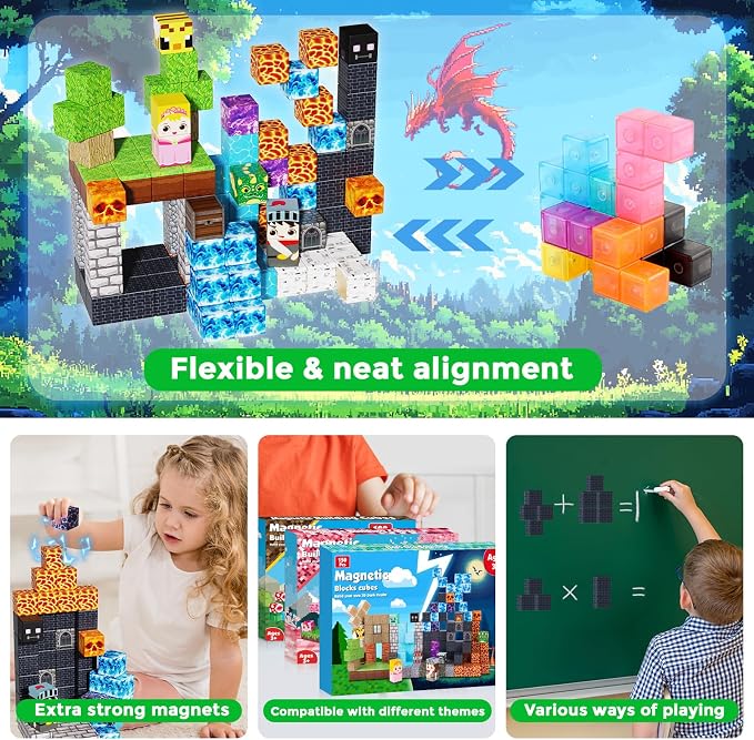 150PCS Magnetic Blocks - Magnet Building Blocks, Stacking Magents Cubes Toys Forest Dark Castle Set, STEM Montessori Sensory Toys for Kids Boys and Girls Ages 3 4 5 6 7 8 9 10+ Birthday Gifts
