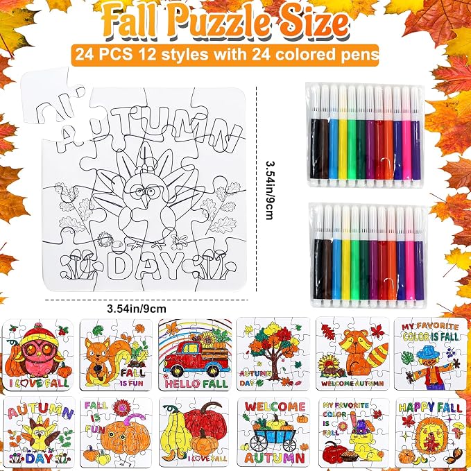 Thanksgiving Fall Crafts for Boys, Girls & Adults, Thanksgiving Arts and Crafts Kit DIY Puzzle with Pumpkin Leaf Turkey Owl, Fall Classroom Activities for Halloween Party Favors & Gift Supplies Bulk
