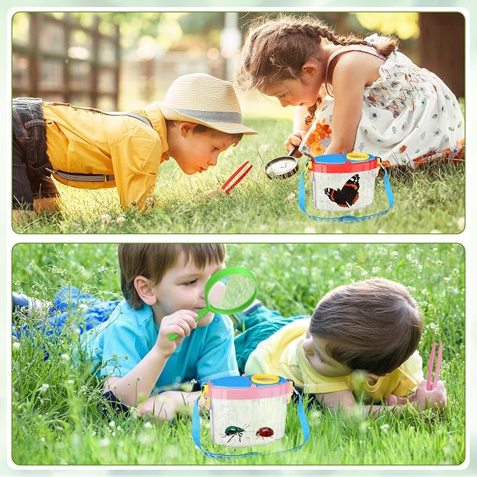 Halloscume 8 Pack Insect Bug Viewer Kit for Kids with Tweezers Explorer Outdoor Set Bug Catcher Containers for Insects Magnifying Insect Box Observation Kit for Science Nature(Bright Colors)