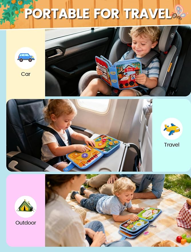 Busy Book for Toddler, Montessori Toys Busy Board, Farm Quiet Book | Travel toys, Learning activity, Travel essential, Boys Girls birthday gift, Soft felt book, BPA-free, Non-toxic, Screen-free
