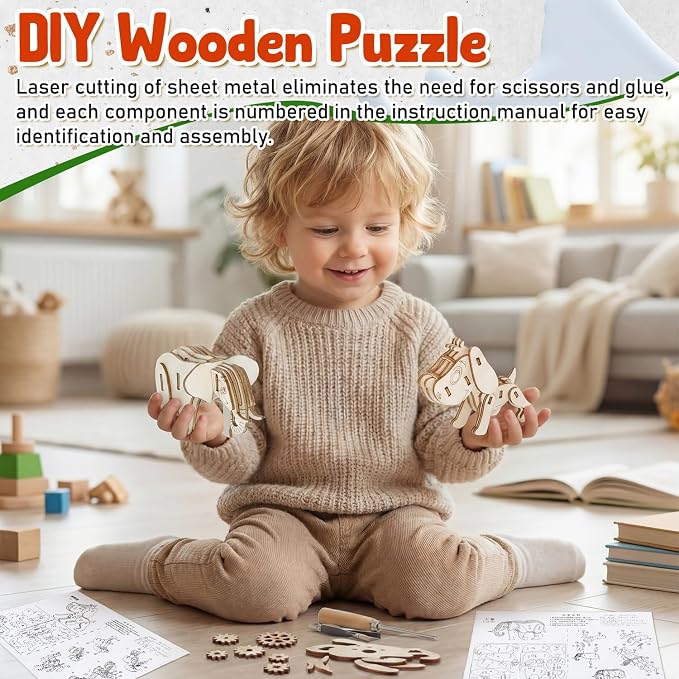 Sanwuta 12 Sets 3D Wooden Animal Puzzles for Kids Wild Animal Models | Paintable Coloring, Assembly Wood Building Kits, DIY Art Crafts Stem Toys, Educational Gifts, Party Favors for Teens Adults