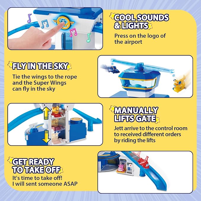 Super Wings World Airport Playset, Includes 2" Transform-a-Bot Jett and Donnie Figures, Preschool Educational Learning Toys for Boys and Girls Age 3 4 5 6, Birthday Gifts for Kids