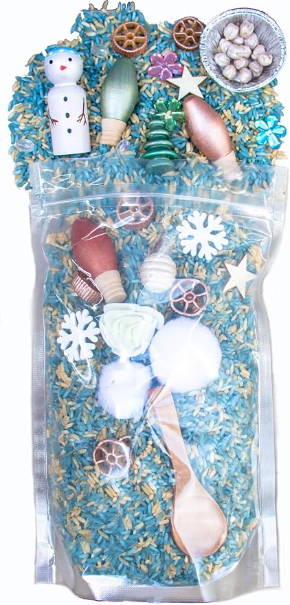 Open Ended Toys | Winter Sensory Bin, Colored Rice, Sensory Rice, Sensory Filler, Snowman Sensory Bin, Christmas Toy, Christmas Toys, Christmas Stocking Stuffers, Christmas Activities