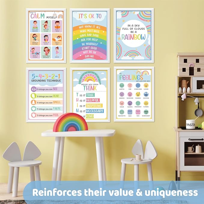 Jackinthebox 12 Calming Corner Posters and charts for Kids Classroom Decor | Trendy Arts Kit, 5th Grade, Middle Teen Girls, Journal Gifts, STEM Learning, Educational Wall Display Set, Ages 10-14, Modern