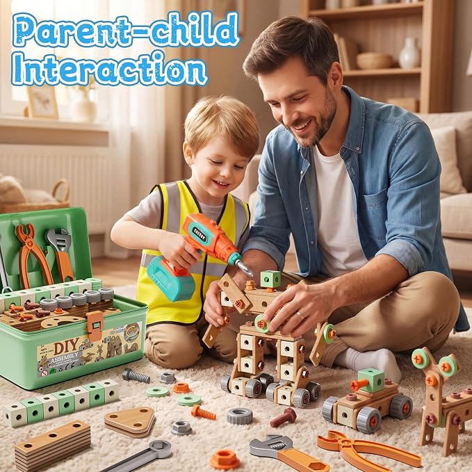 CUTE STONE 168Pcs Kids Tool Set with Electric Drill Toy, Building Kit | Toddler Play Tools with Vest & Storage Box, Montessori STEM Pretend Play Kit, Construction Building Toy Gift for kid Ages 3-6