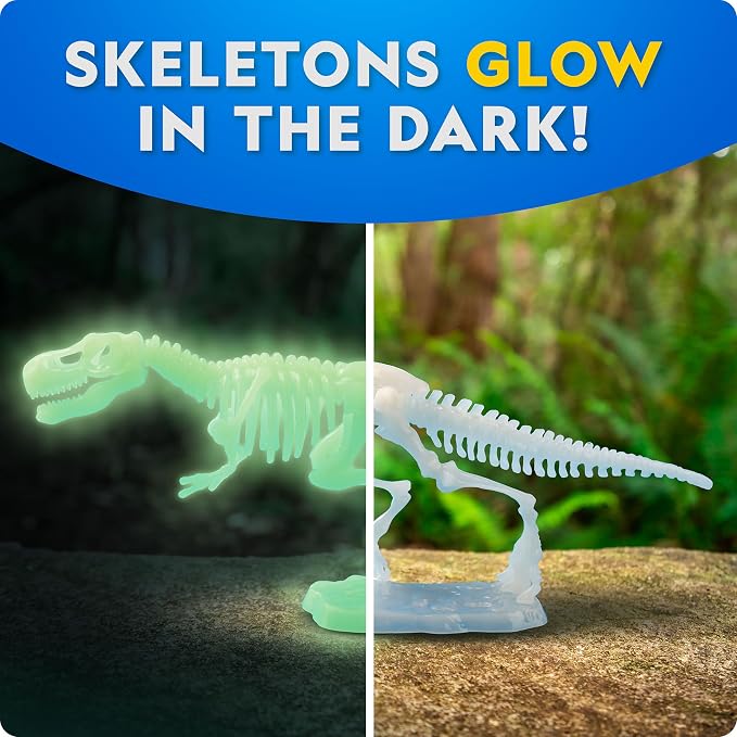 National Geographic Glow-in-the-Dark Dinosaur Skeleton Model Building Kit | Build T. Rex and Velociraptor Skeletons, Glow-in-the-Dark Bones, Dinosaur Toy Egg Activity, Fossil Learning, Birthday Gift