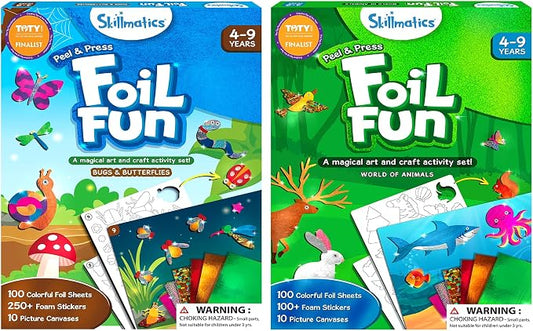 Skillmatics Foil Fun Bugs & Butterflies & Animals Bundle, No Mess Art for Kids, Craft Kits & Supplies, DIY Creative Activity, Gifts for Girls & Boys Ages 4, 5, 6, 7, 8, 9, Travel Toys