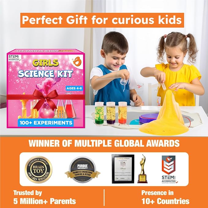 Butterfly EduFields 100+ Experiments Girls Science Kit for Kids Age 5-7 6-8 | Slime & Volcano Science Experiments Projects | Educational STEM Learning | Birthday Gift for Girls Ages 5-7 6-8 | Craft Kit