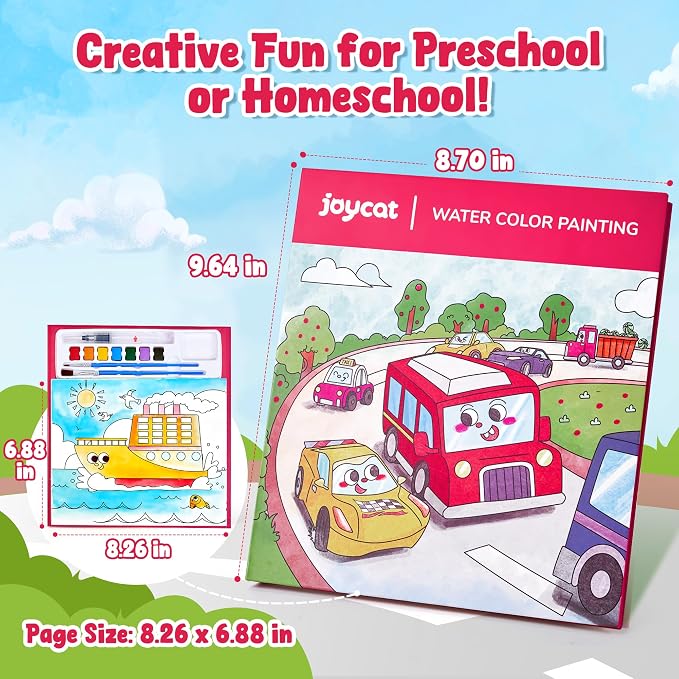 JoyCat Paint with Water Coloring Books for Toddlers (Transportation) | Watercolor Painting Set for Kids Ages 3-5 & 4-8, Arts & Crafts Drawing Activity Travel Toy, Birthday Gifts for Boys & Girls