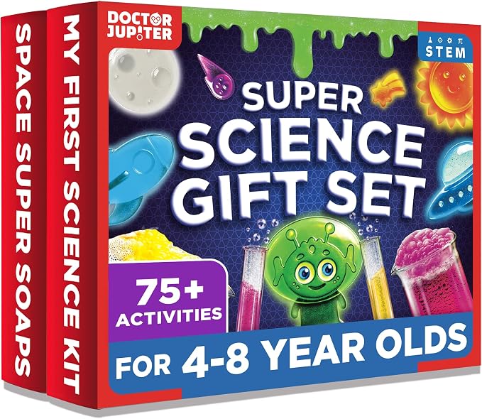 Doctor Jupiter Super Science Gift Set for Kids Ages 4+, Birthday Gift | Set of My First Science Kit & Space Super Soaps, 75+ Activities, Birthday Gift for Boys, Girls Ages 4,6,7,8, STEM Crafts Toy