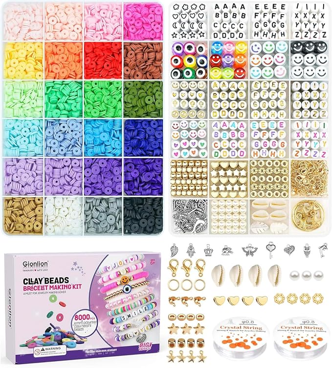 Gionlion Clay Beads Bracelet Making Kit, Pack 2 Boxes Preppy Letter Spacer Beads and Charms Kit for Friendship Jewelry Making, Arts and Crafts Gifts for Girls Ages 8-12