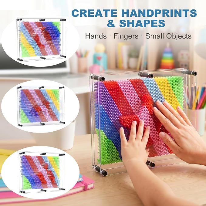 MICKYU Large Rainbow Sensory Fidget Desk Toy, 8x10 Inch | 3d pin art sensory toys for kids with autism, stress relief toy, novelty gift for girls