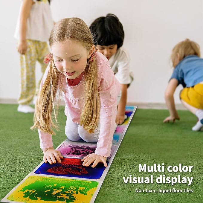 LONGKING 12" X 12" Sensory Tiles for Activity Play Centers for Children, Sensory Floor Tiles, Liquid Floor Tiles, Autism Sensory Poducts, Yellow | Sensory floor tiles, soft liquid gel, 12"x12", color movement play mat, playroom classroom daycare