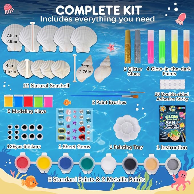 EPUMP Shell Painting Kit for Kids - Glow in The Dark Arts and Crafts Supplies Kits for Girls Boys - Kids Activities Creative Art Set Birthday Gifts DIY Paint Toys for Age 6 7 8 9 10 11 12 Years Old