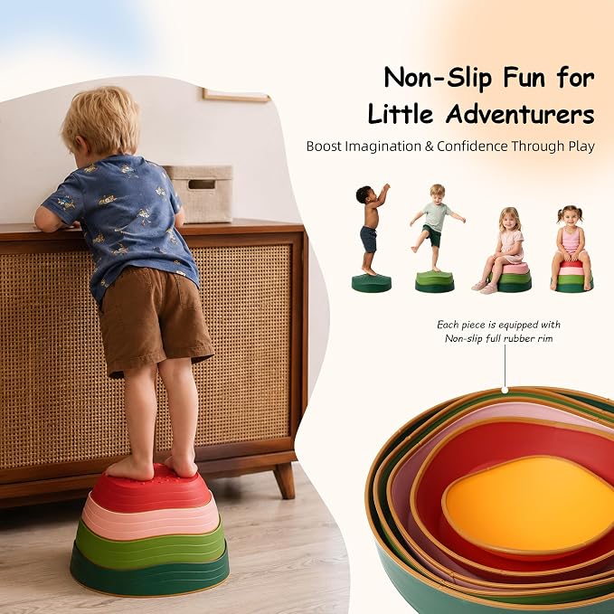 Balance stepping stones for kids, non-slip toddlers sensory toys outdoor or indoor play, promoting motor skills and confidence,Coordination Toys for children age 3 4 5 6 7+（forest）