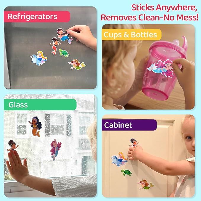 Reusable Sticker Book for Girls - Mermaid Princess Dress Up, 75 Stickers | 75 Washable Jelly Stickers, 7 Play Scenes, Mermaid Travel & Road Trip Toys, Sticker Activity Book for Toddler 1-3 & 2-4