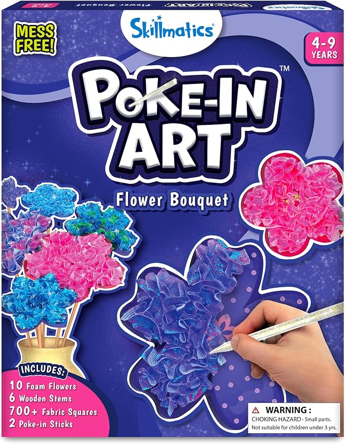 Skillmatics Poke-in Art – Flower Bouquet, Wood Craft Kit, Gift for Kids | Mess-Free, DIY Room Decor, Fine Motor Skills, Pretend Play, Screen-Free Travel Activity, Girls & Boys Ages 4, 5, 6, 7, 8, 9