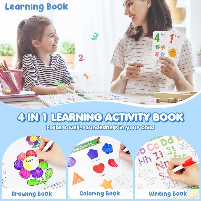 Busy Book for Toddlers 3-5, 36 Montessori Preschool Learning Activities | 36 Activities with Matching, Tracing and Coloring, Plus 8 Markers and 184 Stickers for Travel, Homeschool and Quiet Time