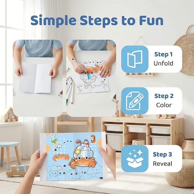 Cavnewt Kids Coloring Book with Foldable Surprise Design, Expandable Long Coloring Pages, Creative Drawing Activity Book for Toddlers & Kids, Screen-Free Travel Activity,Ideal Gift for Kids