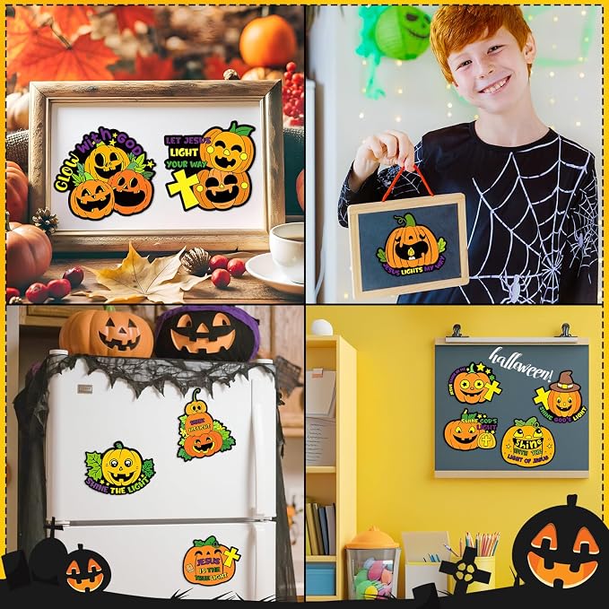 Halloween Coloring Arts Crafts Kits - 30Pcs Halloween Pumpkin Color Your Own Magnets for Kids Christian Blank DIY Coloring Magnets for Fall Party Fridge Refrigerator School Classroom Activities Decor