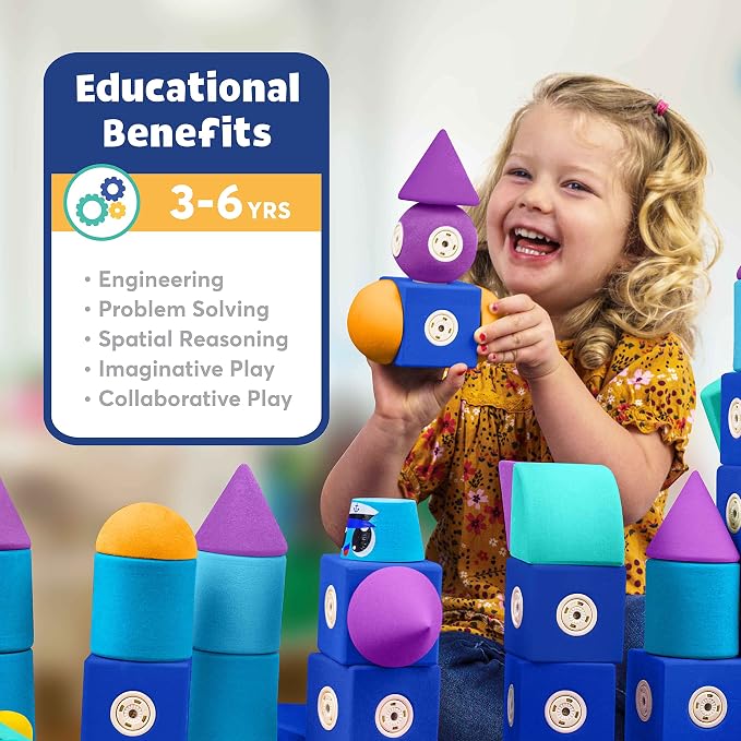 Blockaroo Magnetic Foam Building Blocks 17-Piece Critter Set for Toddlers | Soft Magnetic Foam Blocks, 360-Degree Rotation, Floating Bath Toy, Sensory Play, Dishwasher Safe, STEM Building, Ages 3-5