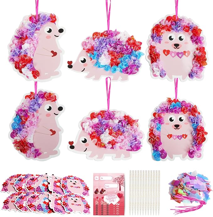 Fennoral 12 Pack Mother's Day Craft Kits for Kids Make You Own Hedgehog Heart Poke in Art and Craft with Card DIY for Mom Gift for Kids Classroom Activities Party Decoration