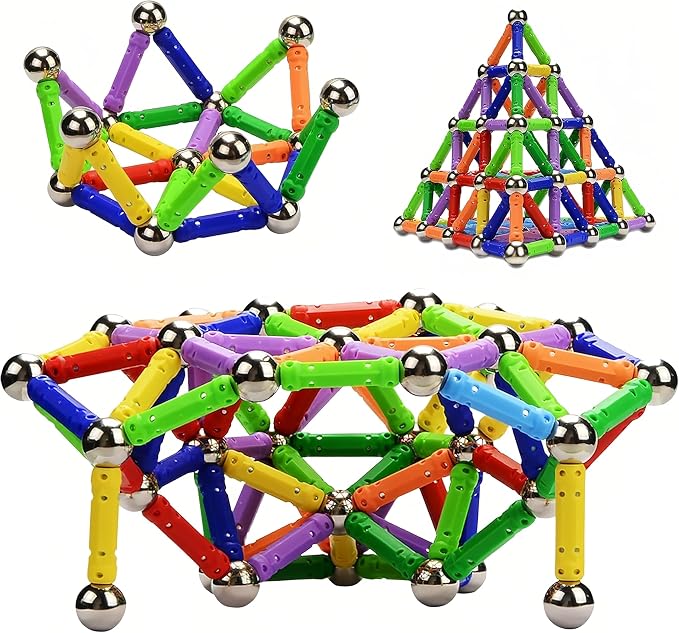 158Pcs Magnetic Building Sticks Blocks, Magnet Educational Toys STEM Toys Learning for Kids, 3D Construction Building Toy with Storage Bag