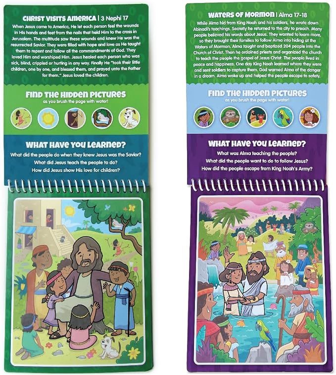 Two Pack Book of Mormon Aqua Brush Activity Book Set, Color with Water Reusable Travel Activity by Kanga Toys