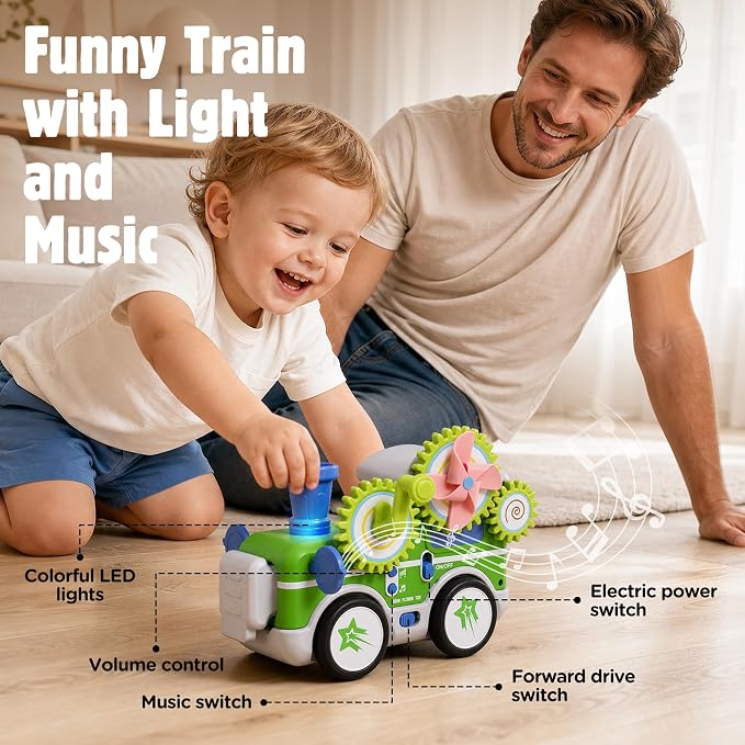 4 in 1 STEM Gear Toys for Kids Ages 3+, Educational Building Blocks, 61Pcs | Flower Construction Kits, Musical Electric Train Sets, Toddler Learning Toys with Light, Boys and Girls Gifts