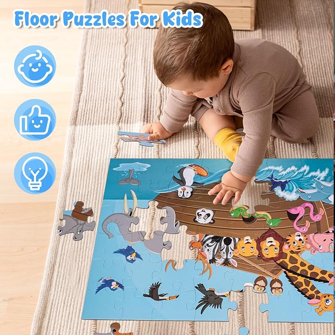 LovesTown 48PCS Floor Puzzles, Jumbo Animal Puzzles, Large 3x2 FT | Puzzle with Vibrant Animal Illustrations, for Todders, Family Game Night, Preschool Classroom, and Group Activities