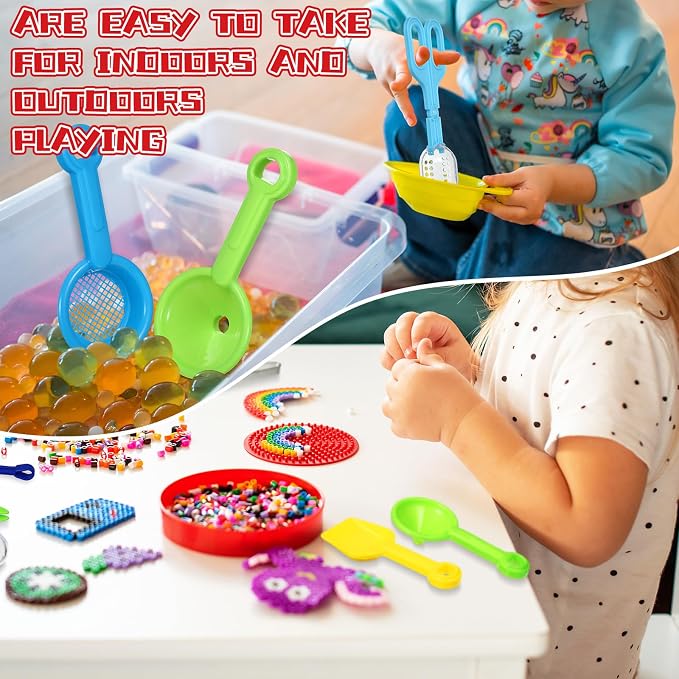 Wettarn 9 Pcs Sensory Bin Filler, Sensory Bin Tools, Fine Motor Skills Handy Scooper Set with 4 Scoops, 2 Tweezers, Scissors Clips, Plastic Forceps and Air Pump for Sorting Counting