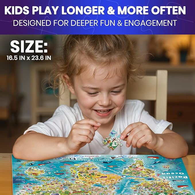 100 Puzzles for Kids Ages 4-6 - Educational Map Kids Puzzles Ages 6-8 | Glow-in-the-Dark USA Map, World Map and Solar System Kids Puzzles Ages 8-10 — Learning Geography Toys for 5-8 Year Old