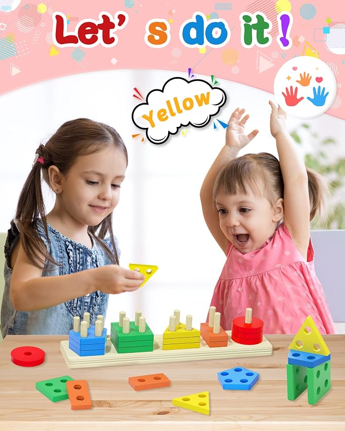 Montessori Sensory Toys for 1 2 Year Old Boy Girl Gifts, Puzzle for Toddler | Montessori Toy, Toddler Toy 2-3, Boys Girls Birthday Gifts, Wooden Blocks, Shape Sorter, Learning Toy, Toddler Activities