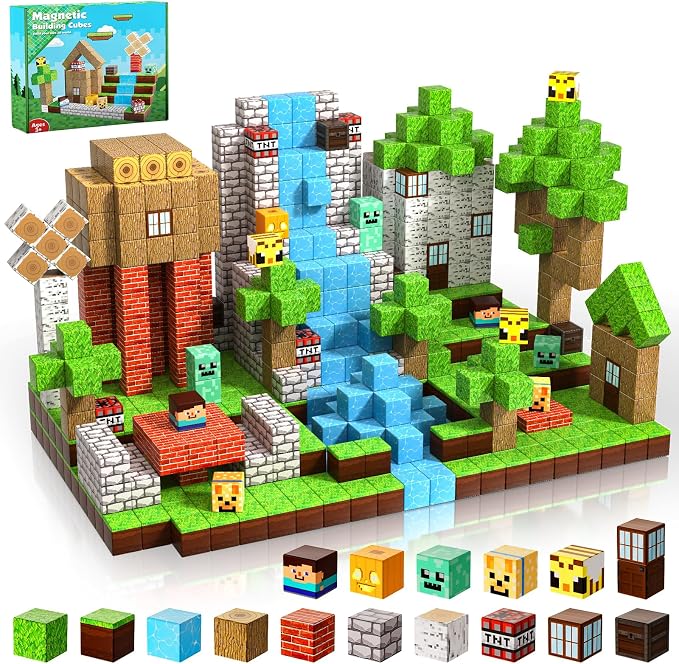 Magnetic Blocks-100PCS Magnetic Building Blocks Magnetic Tiles Stacking, Build Magnet Forest Set, STEM Montessori Sensory Toys for Kids Boys Girls Ages 3 4 5 6 7 8 9 10 Christmas Birthday Gifts